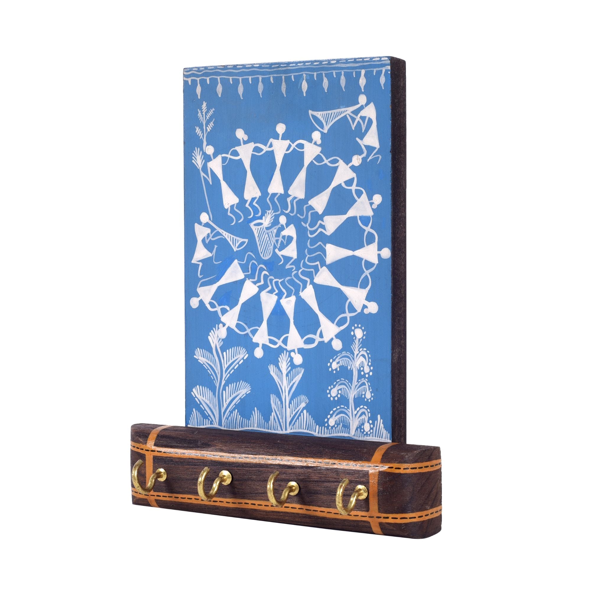 Warli Melody Key Holder In Blue (6x2.5x8)