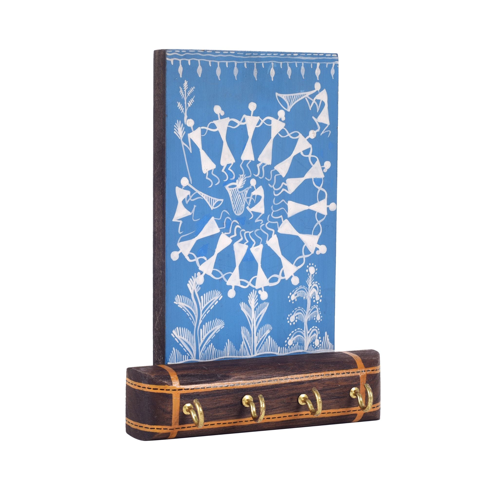 Warli Melody Key Holder In Blue (6x2.5x8)