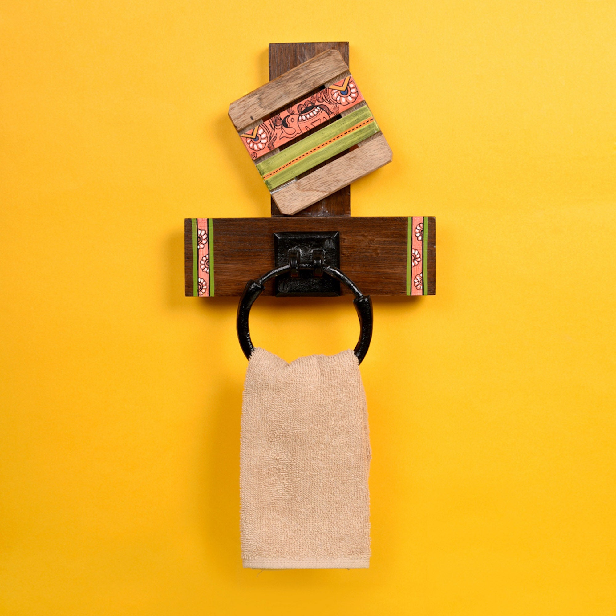 Towel Holder Handcrafted Tribal Art (8x2.5x11)