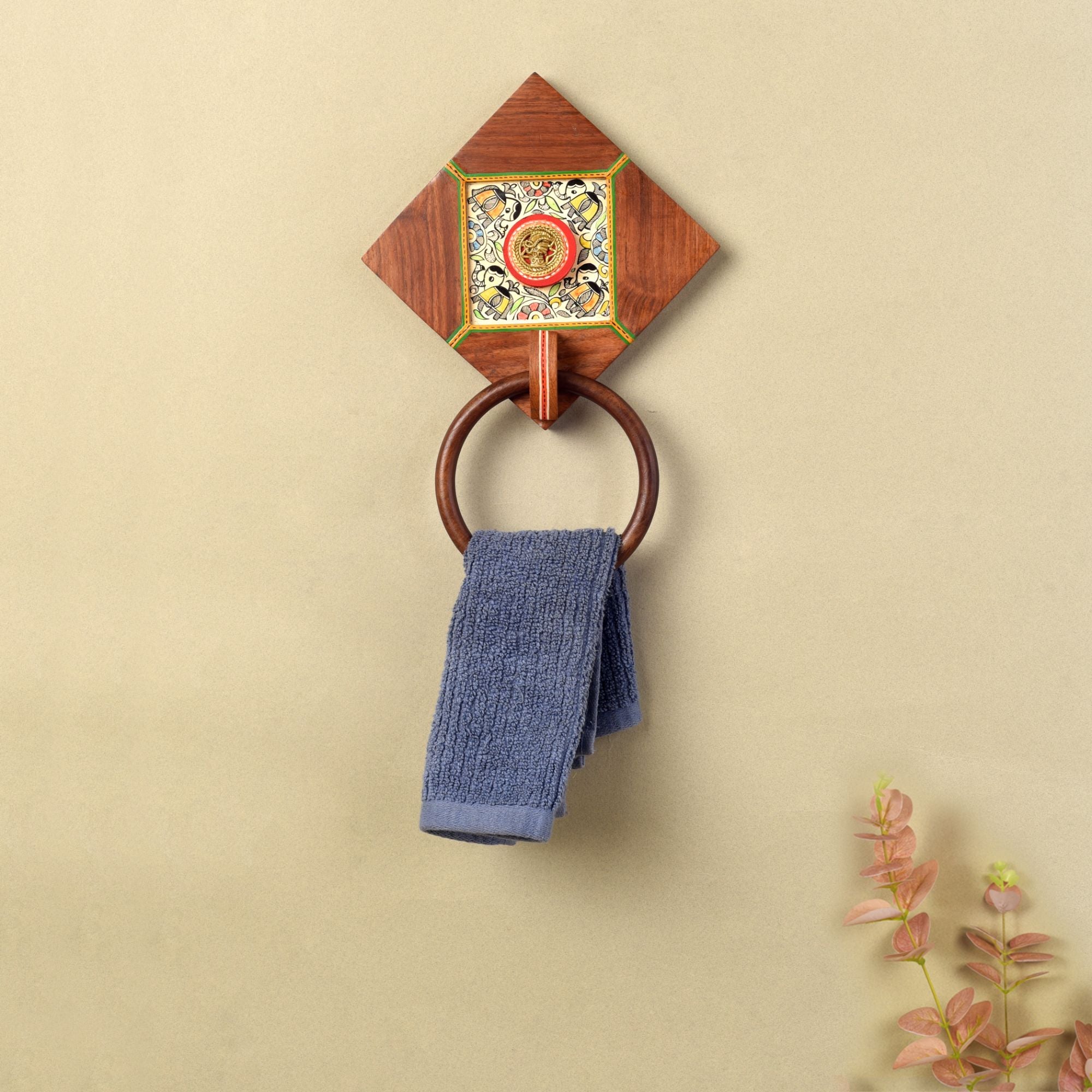 Dhokra Elegance Wooden Towel Hanger