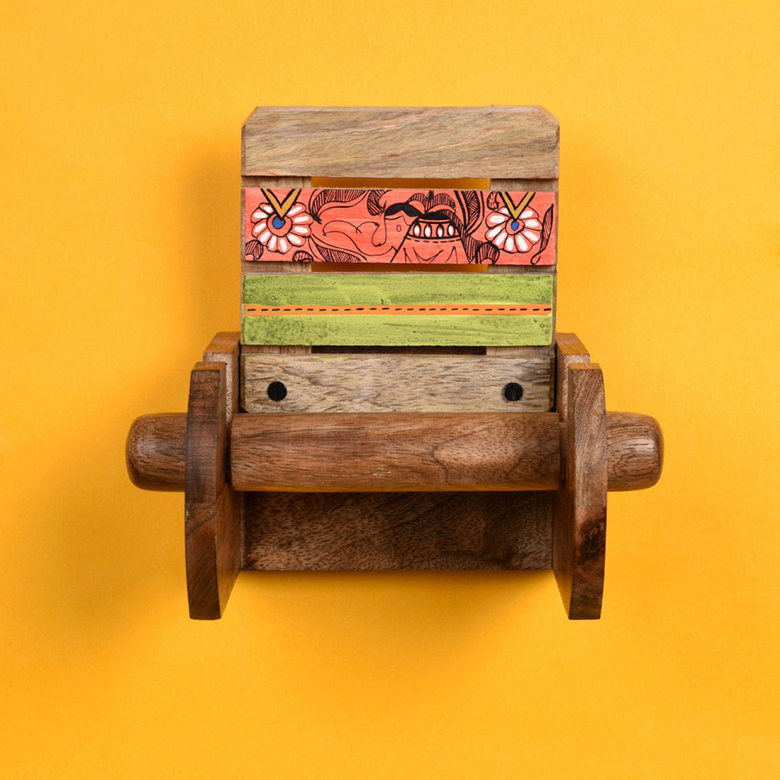 Towel Holder Handcrafted Wooden Tribal Art (5x4x6.5)