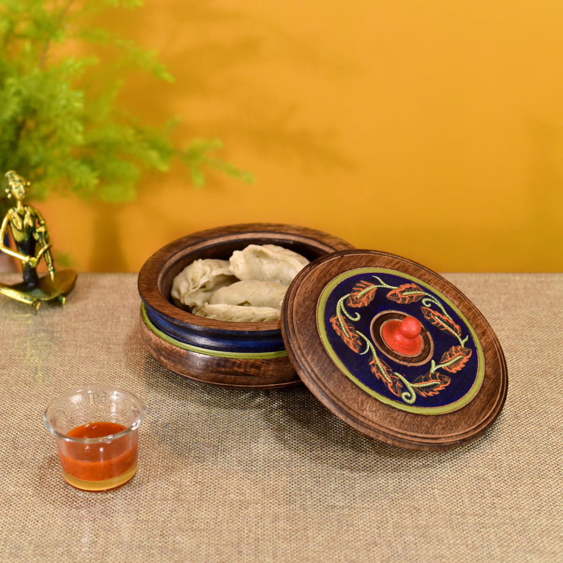 Autumn Leaf Dimsum Box in Mango Wood