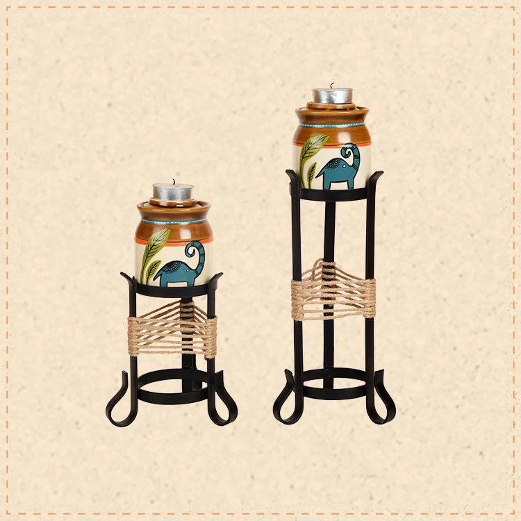 Happy Elephant Candle Pots with Metal Stand - So2