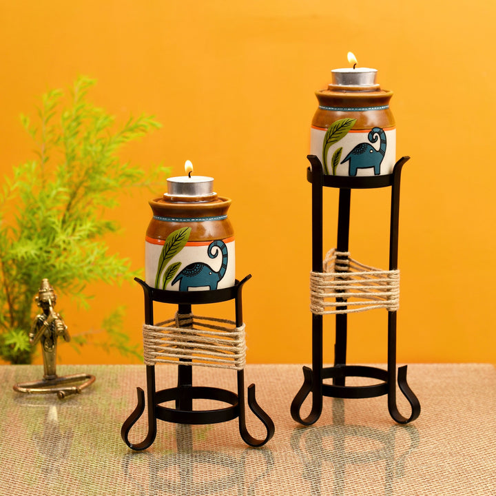 Happy Elephant Candle Pots with Metal Stand - So2