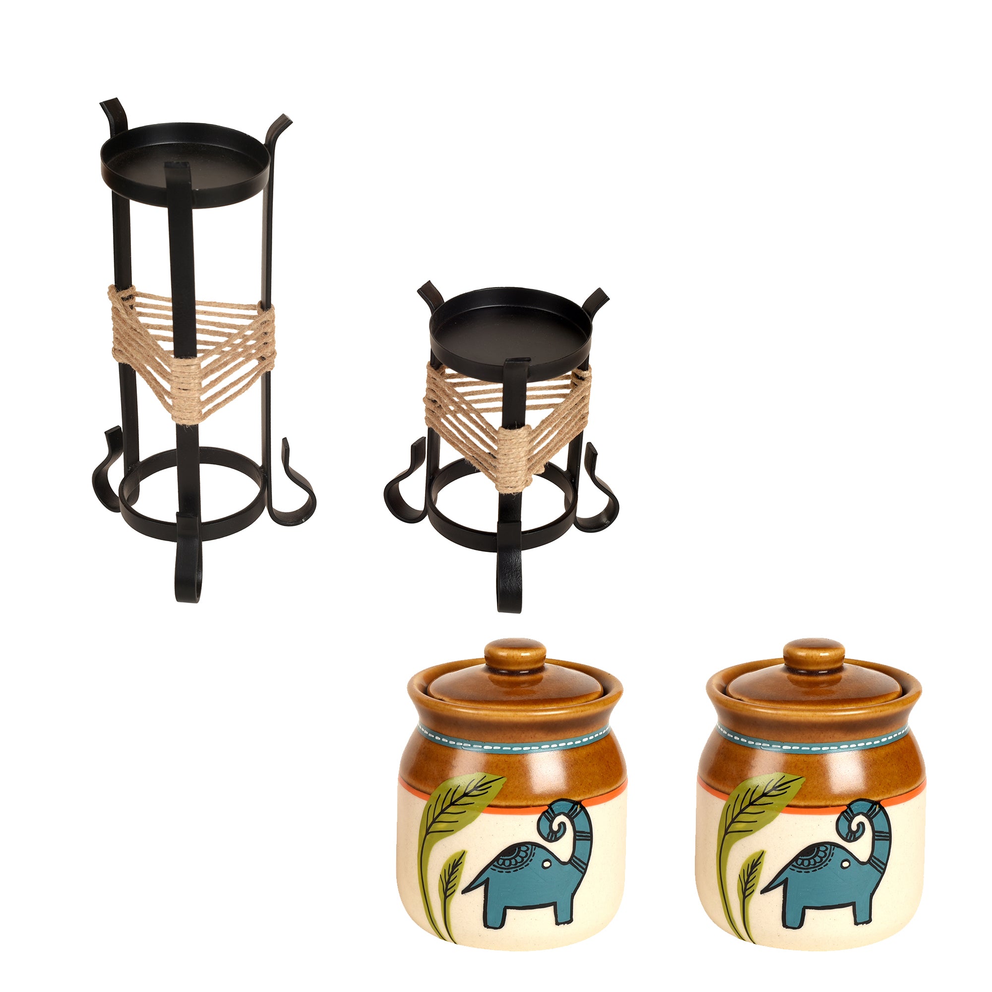 Happy Elephant Candle Pots with Metal Stand - So2