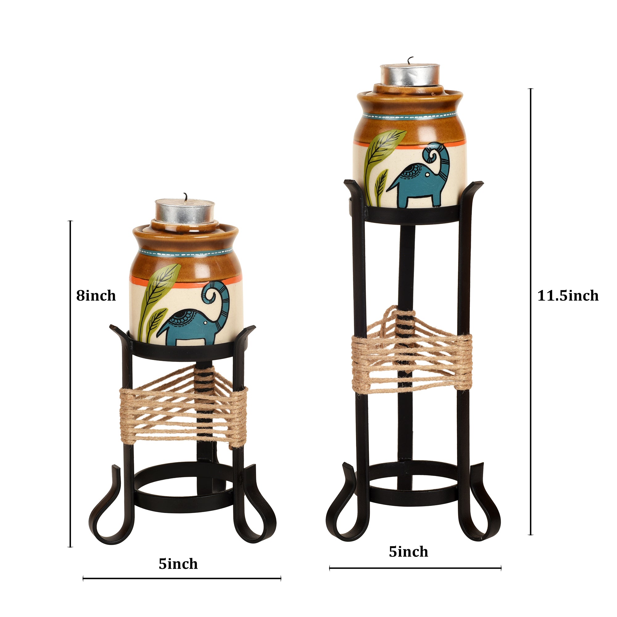 Happy Elephant Candle Pots with Metal Stand - So2