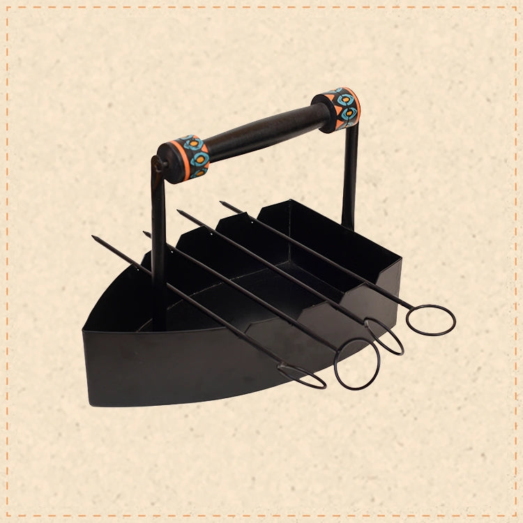 Stylish Steam Iron Bar-B-Que with Skewers (12x7x9)