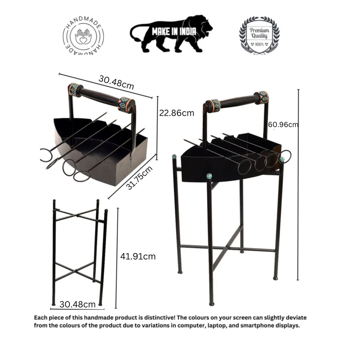 Stylish Steam Iron Bar-B-Que with Skewers on Cross Folding Metal Stand (12x12x24)