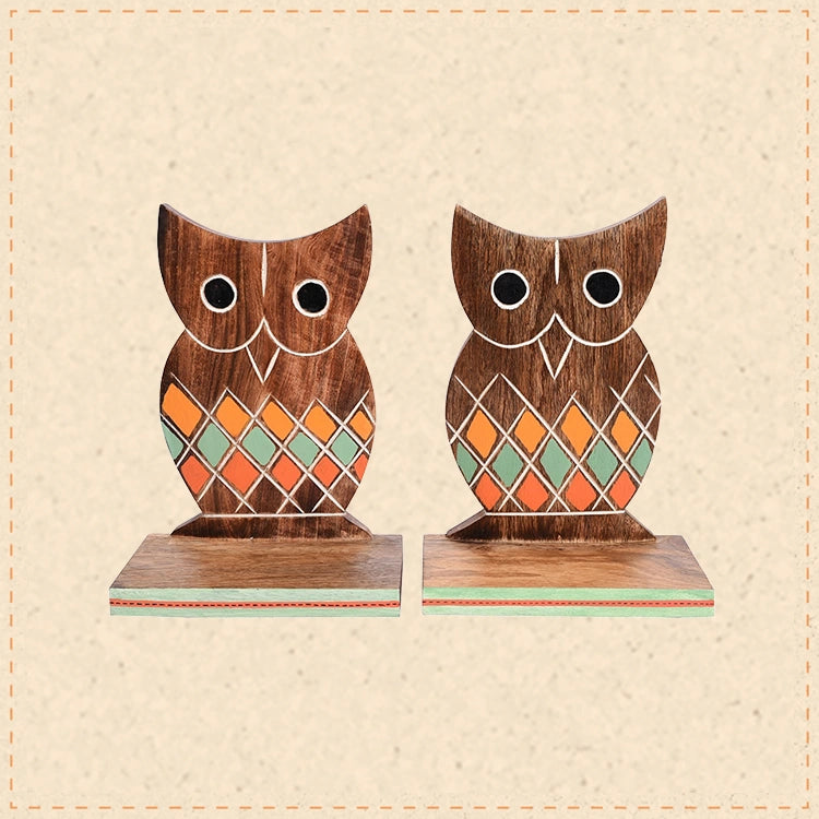 Bookend Handcrafted Wooden Owl (Set of 2) (6.5x4x9.2)