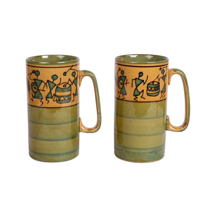 Mug Ceramic Yellow Warli (Set of 2) (5x3.75x3.1)