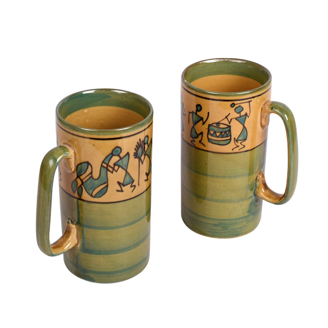 Mug Ceramic Yellow Warli (Set of 2) (5x3.75x3.1)