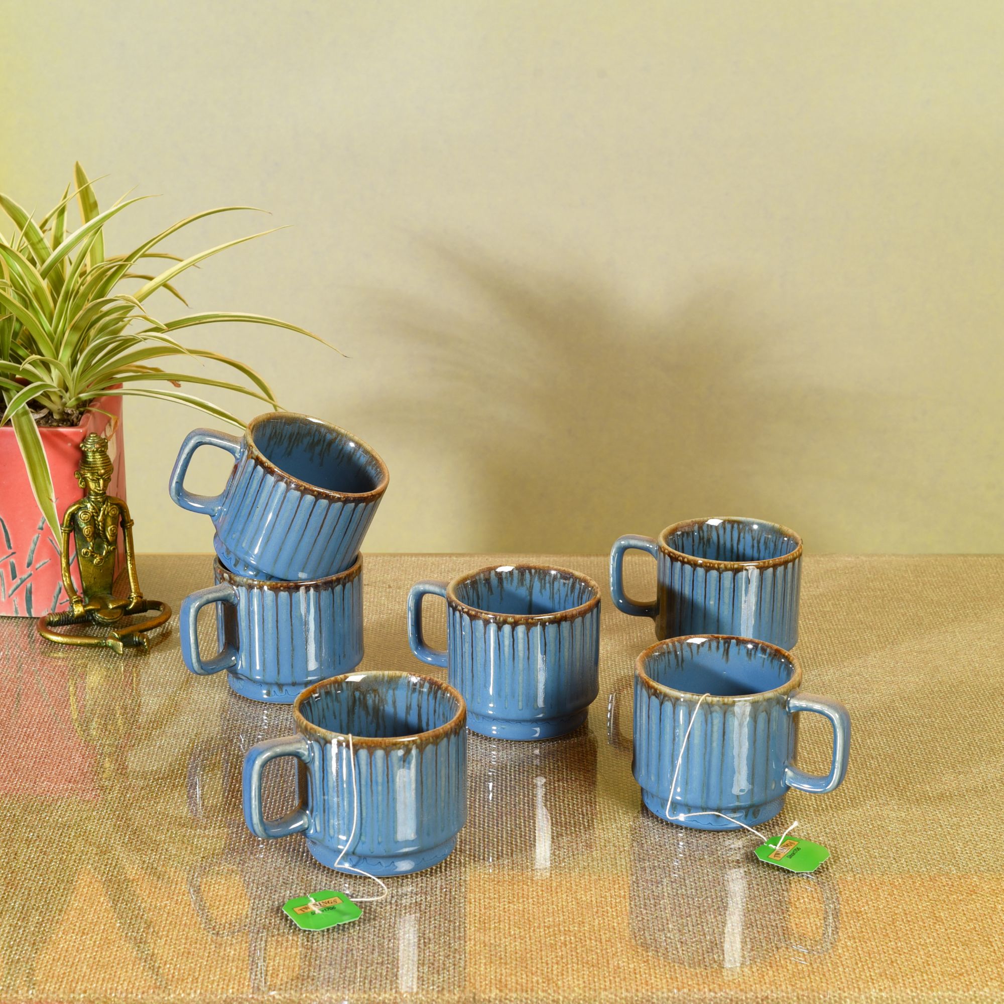 Cerulian Stripes Tea Cups Set of 6
