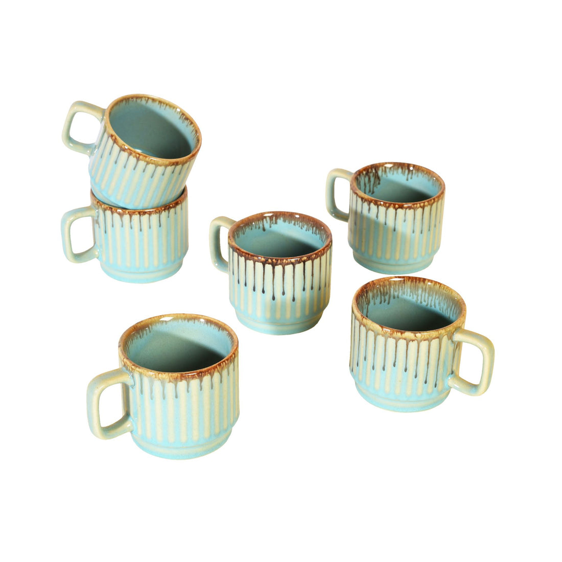 Teal Stripes Tea Cups Set of 6