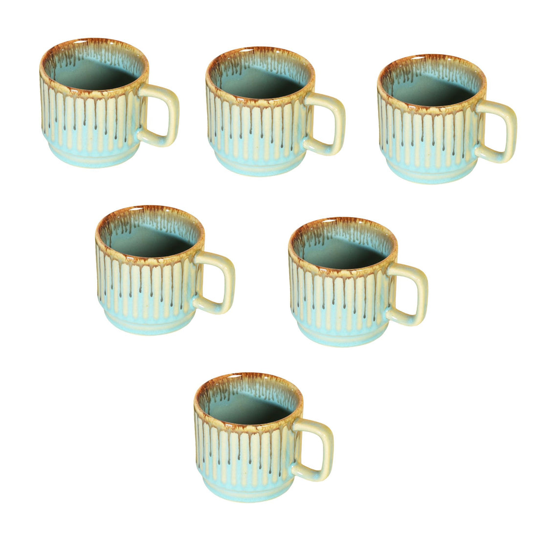 Teal Stripes Tea Cups Set of 6