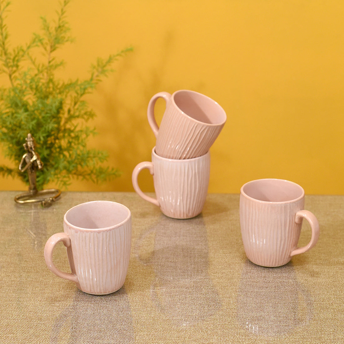 Crinkle Pink Coffee Mugs Set of 4