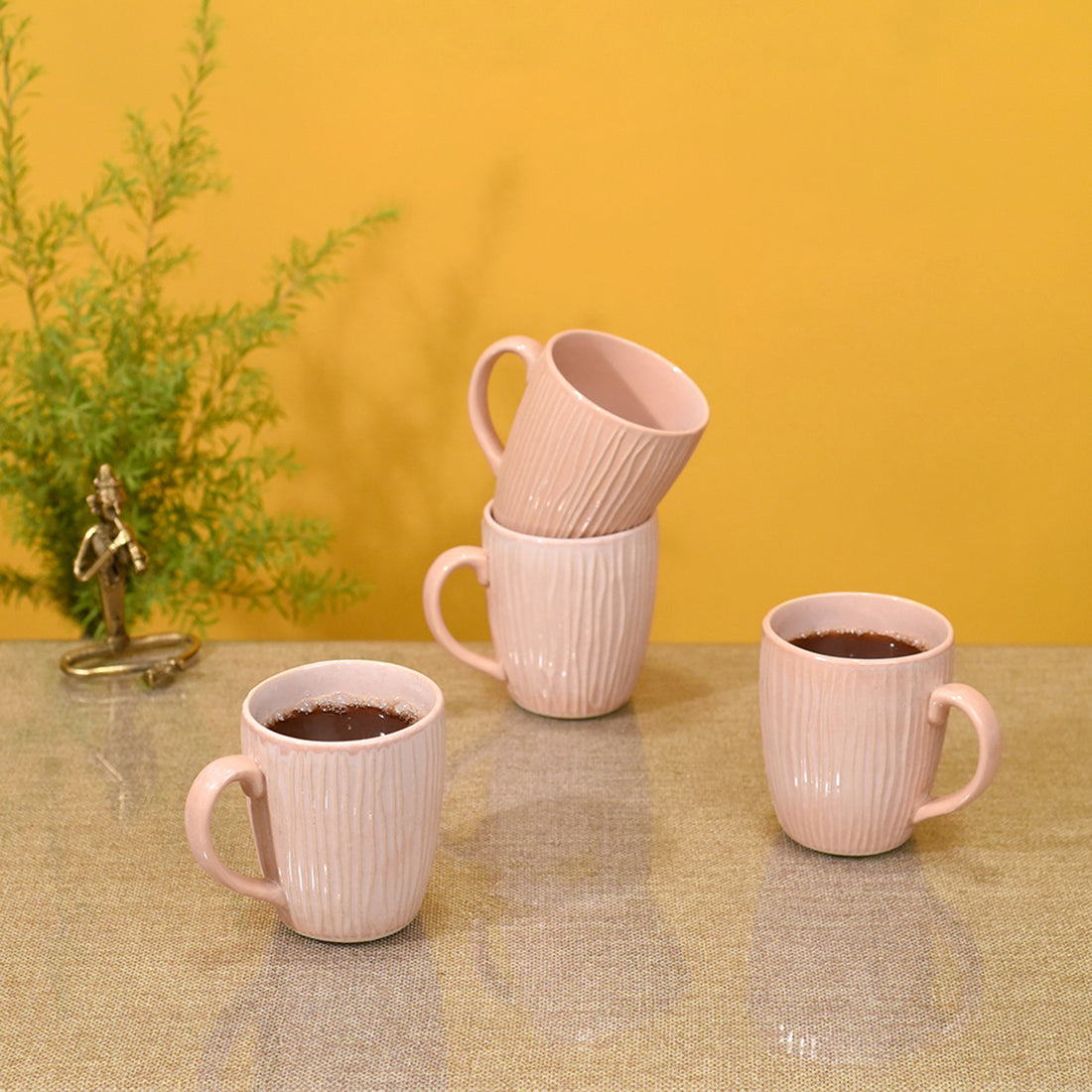 Crinkle Pink Coffee Mugs Set of 4