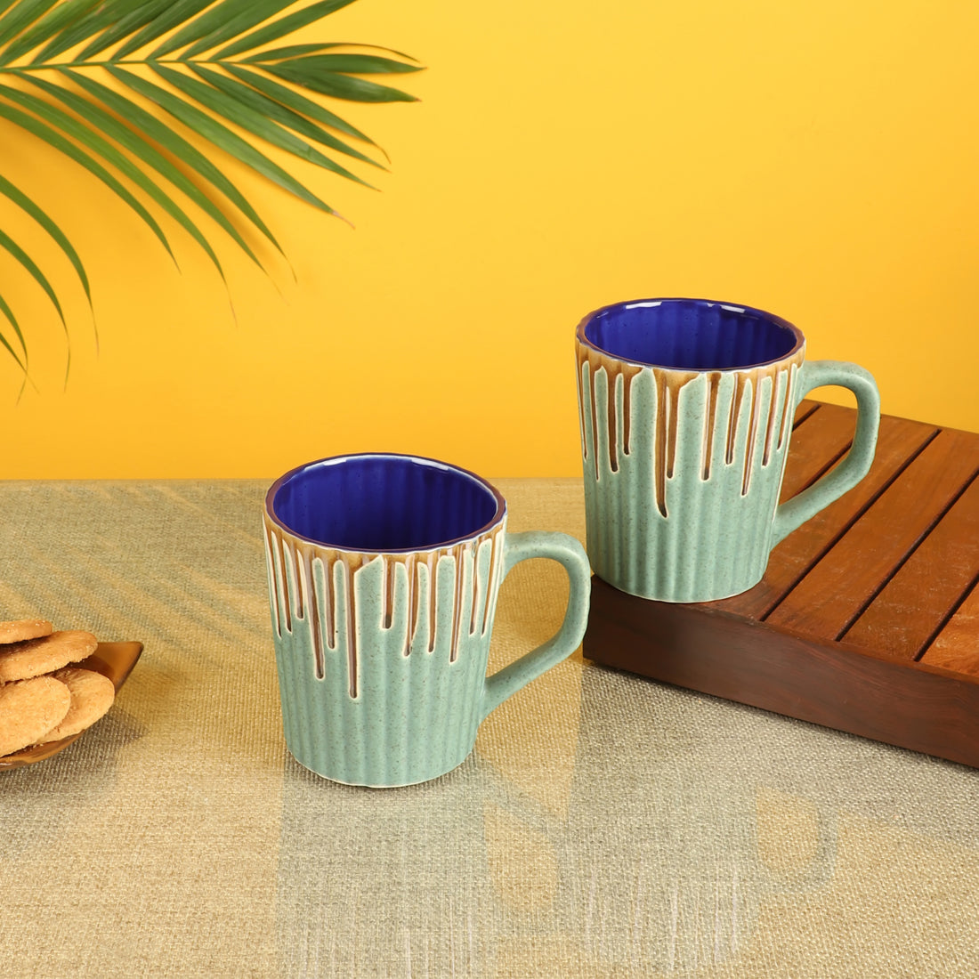 Turquoise Drip Mugs Set of 2