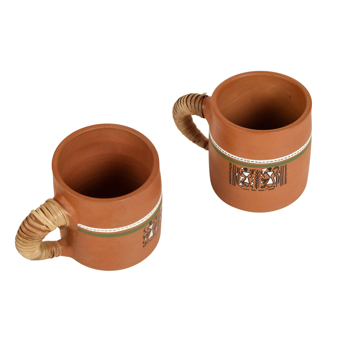 Knosh-2 Earthen Cups with Caned Handle (Set of 2) (4.5x3x3.6)