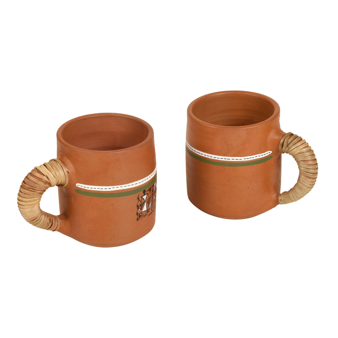 Knosh-2 Earthen Cups with Caned Handle (Set of 2) (4.5x3x3.6)