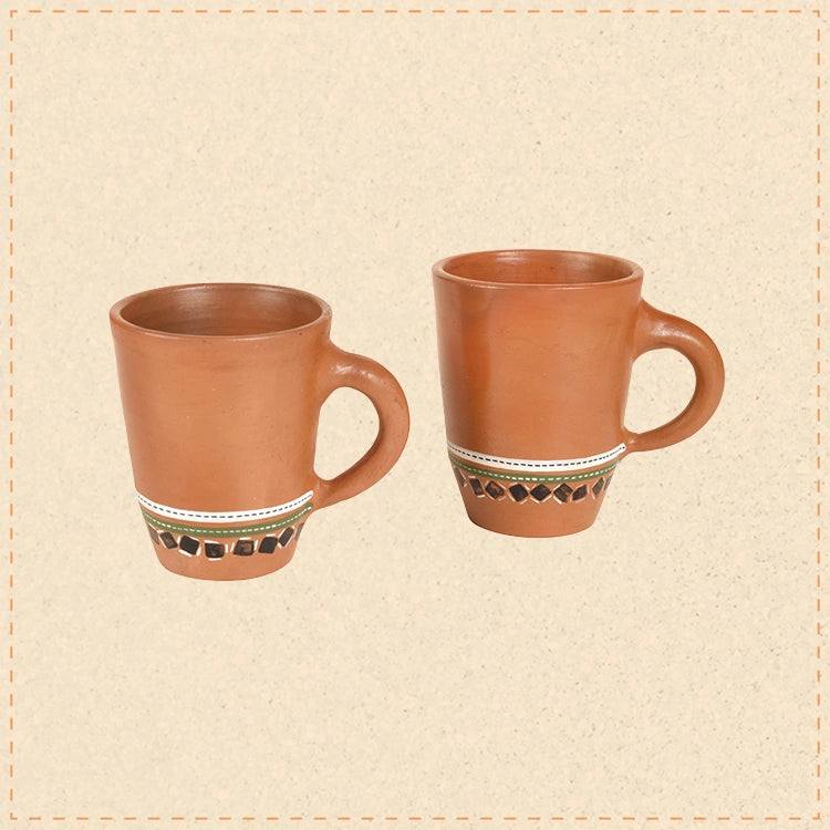 Knosh-4 Earthen Mugs with Tribal Motifs (Set of 2)