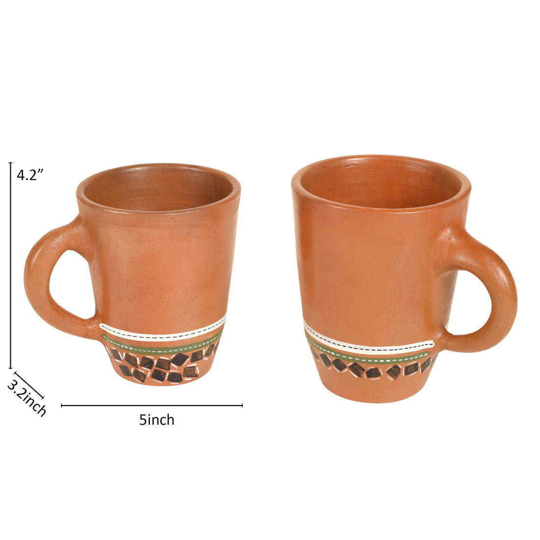 Knosh-4 Earthen Mugs with Tribal Motifs (Set of 2)