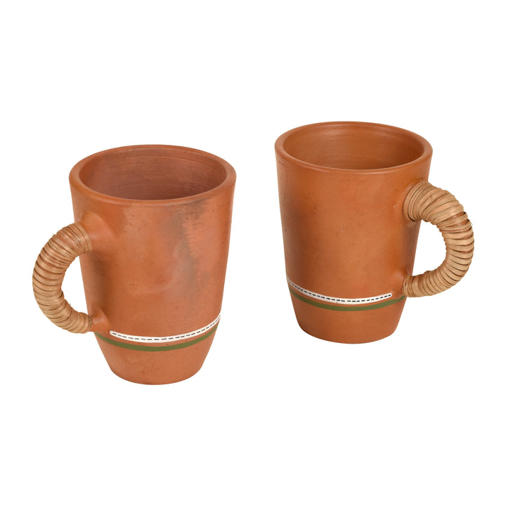 Knosh-5 Earthen Mugs with Caned Handle (Set of 2)