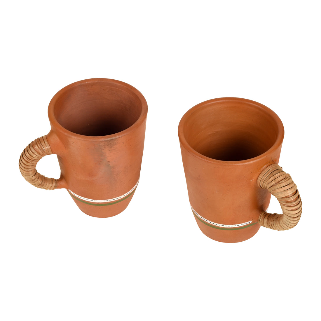 Knosh-5 Earthen Mugs with Caned Handle (Set of 2)