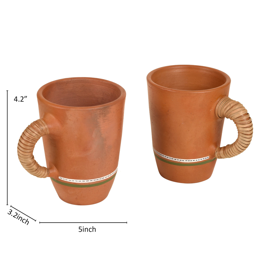 Knosh-5 Earthen Mugs with Caned Handle (Set of 2)