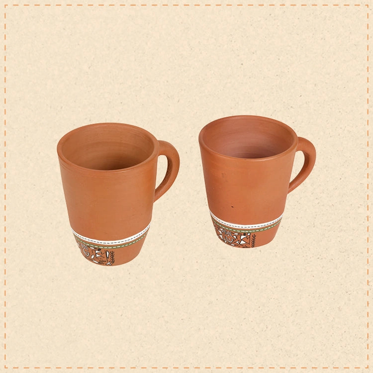 Knosh-3 Earthen Mugs with Tribal Motifs (Set of 2)