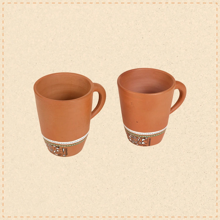 Knosh-3 Earthen Mugs with Tribal Motifs (Set of 2)
