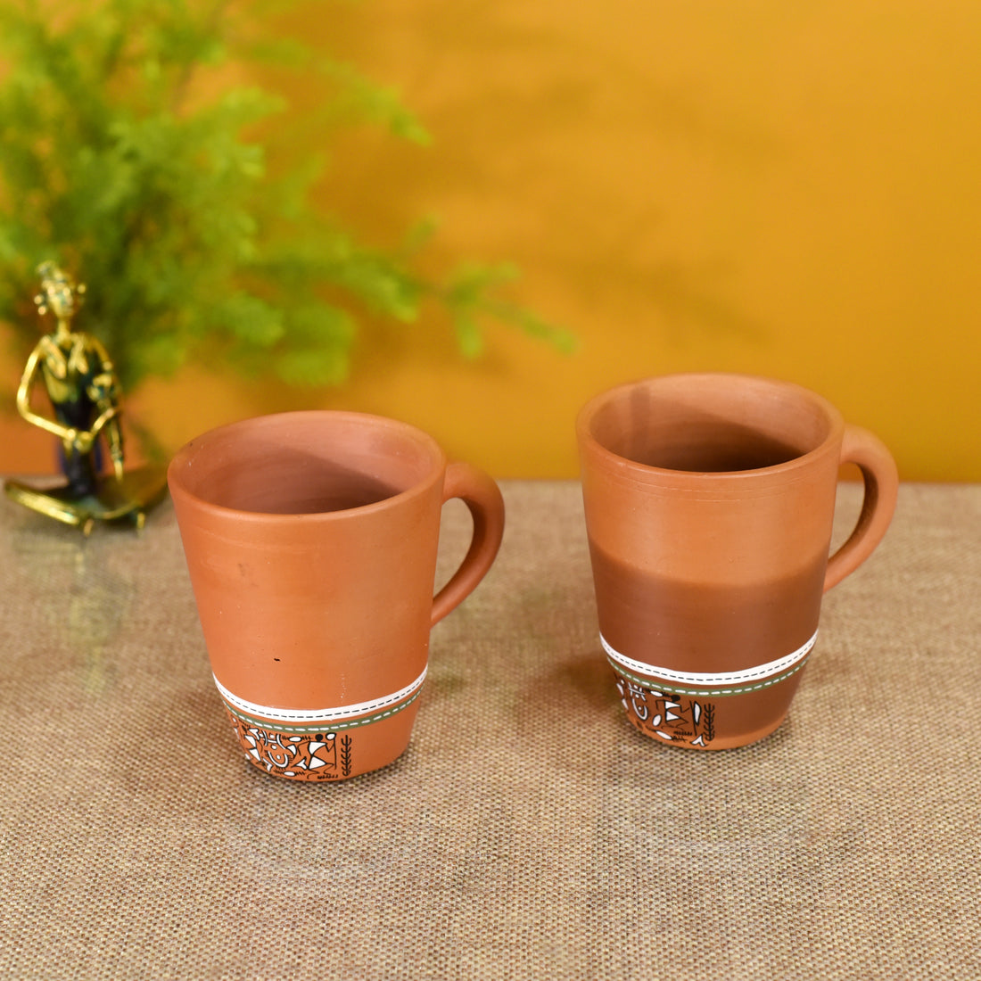 Knosh-3 Earthen Mugs with Tribal Motifs (Set of 2)