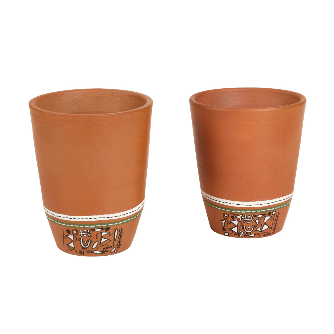 Knosh-3 Earthen Mugs with Tribal Motifs (Set of 2)