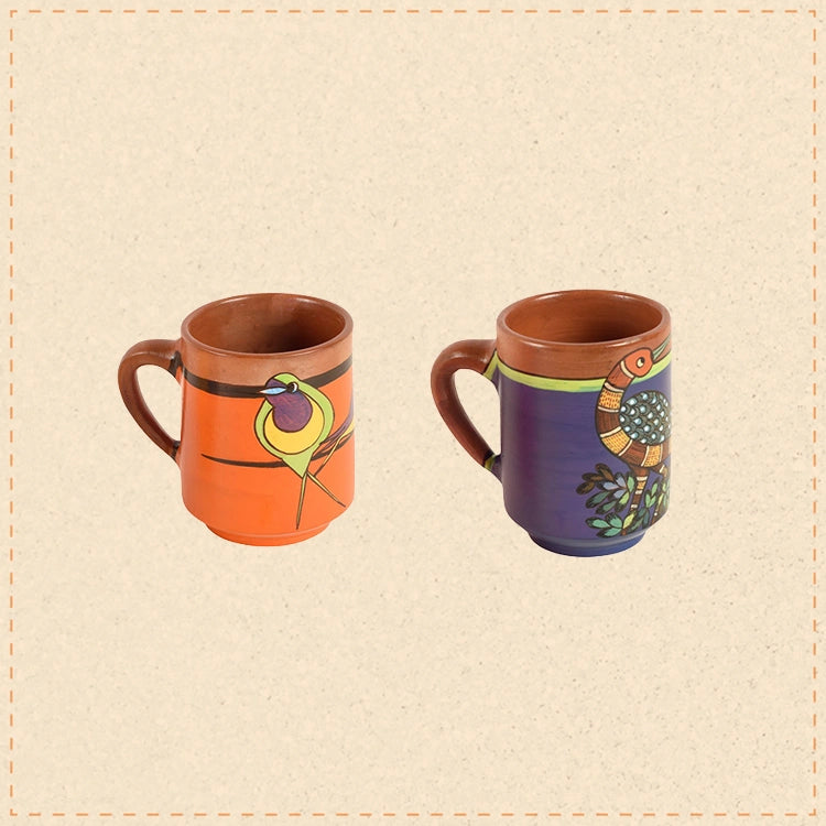 Chirpings Birds Terracotta Mugs Set of 2