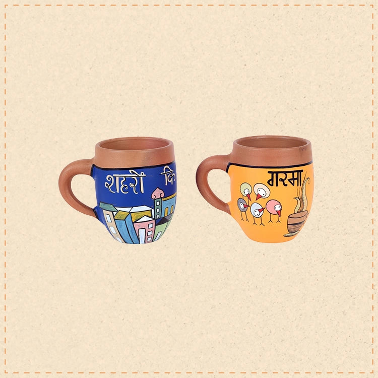 Earthen Elegance Hand Painted  Chai Cups (5x3x4)