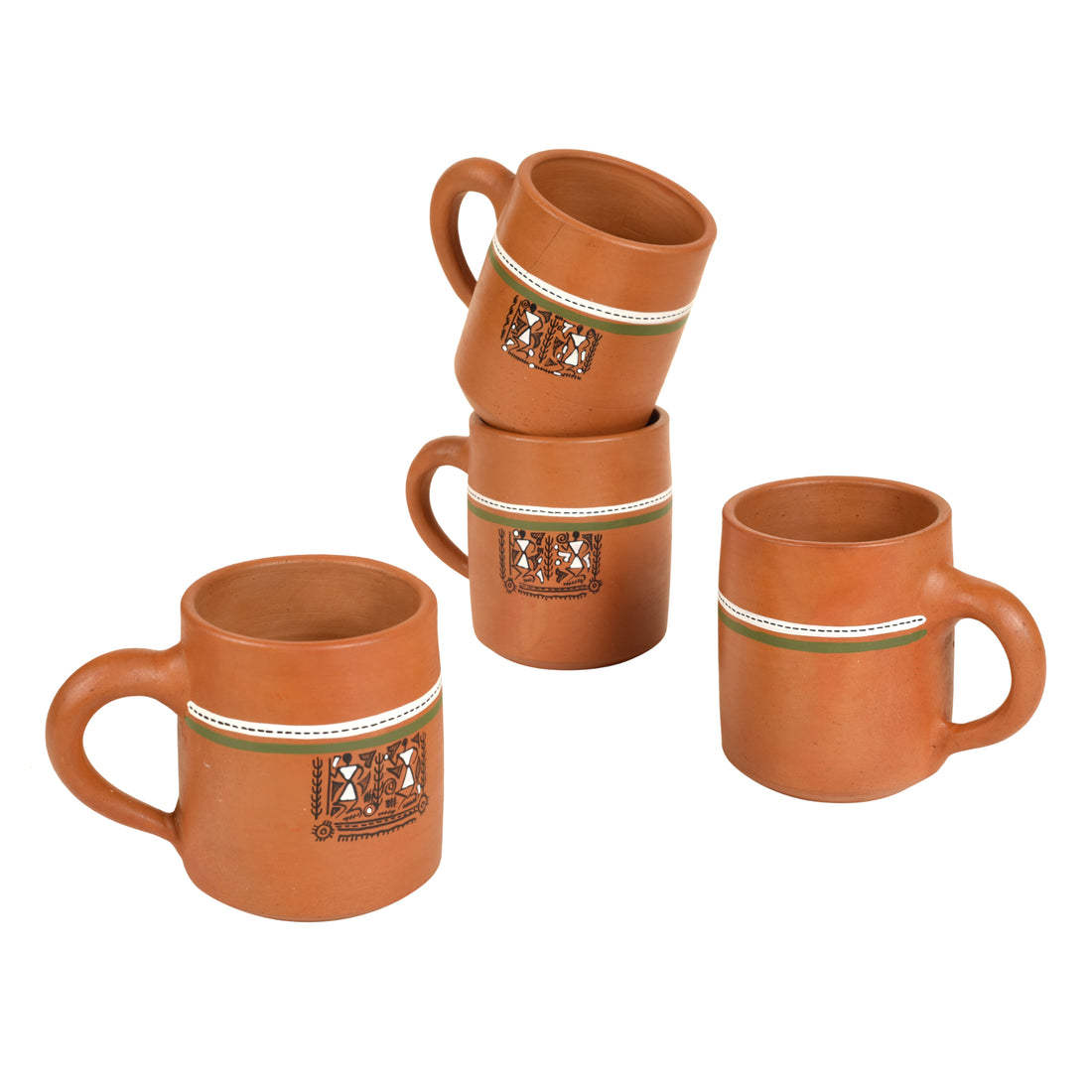 Knosh-A Earthen Cups with Tribal Motifs (Set of 4)