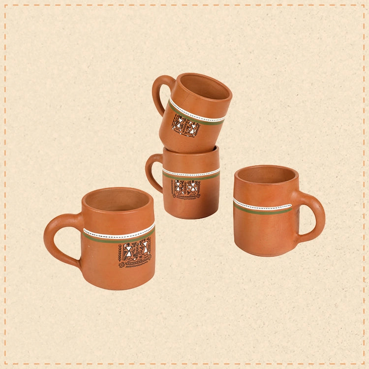 Knosh-A Earthen Cups with Tribal Motifs (Set of 4)