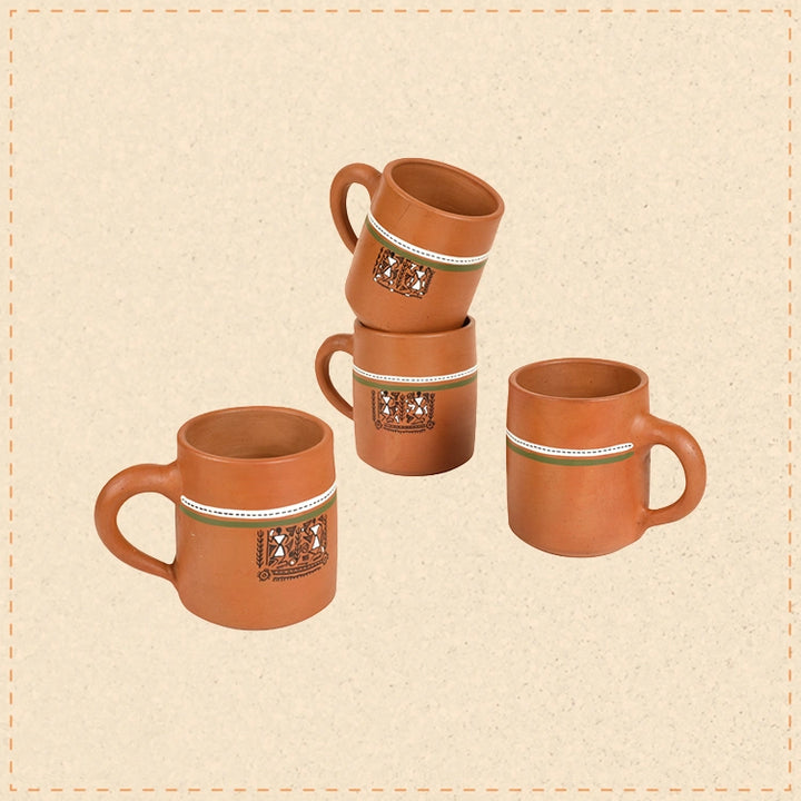 Knosh-A Earthen Cups with Tribal Motifs (Set of 4)
