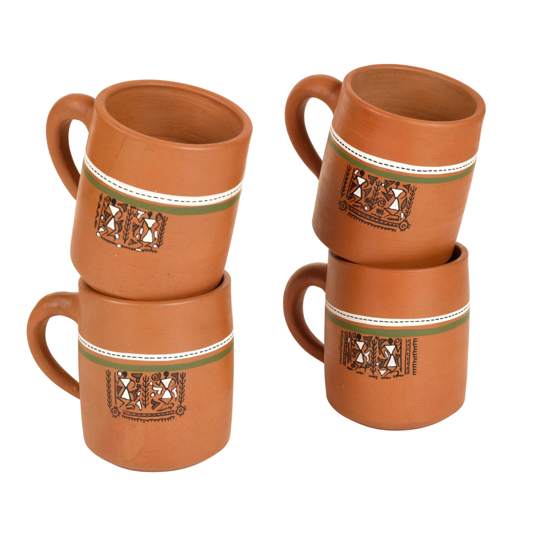 Knosh-A Earthen Cups with Tribal Motifs (Set of 4)