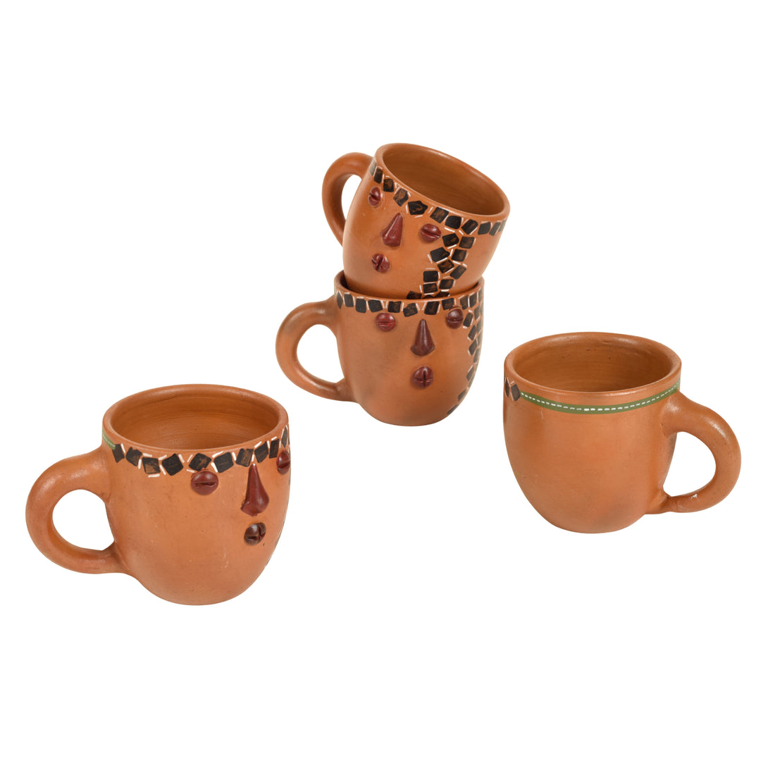 Knosh-B Earthen Cups with Tribal Motifs (Set of 4)