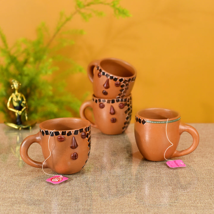 Knosh-B Earthen Cups with Tribal Motifs (Set of 4)