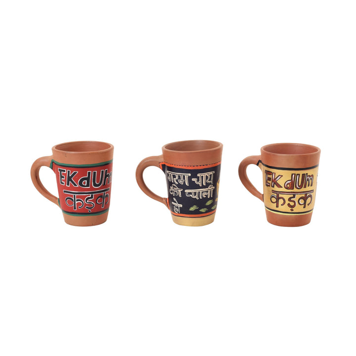 Whimsical Trio Hand-Painted Terracotta Mugs