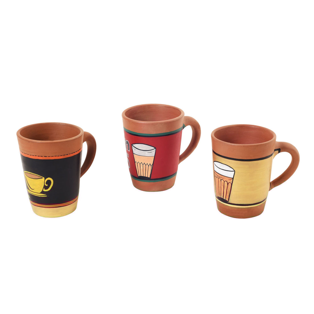 Whimsical Trio Hand-Painted Terracotta Mugs