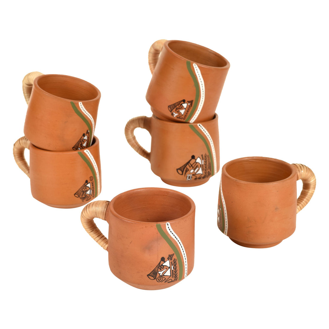 Knosh-J Earthen Cups with Caned Handle (Set of 6)