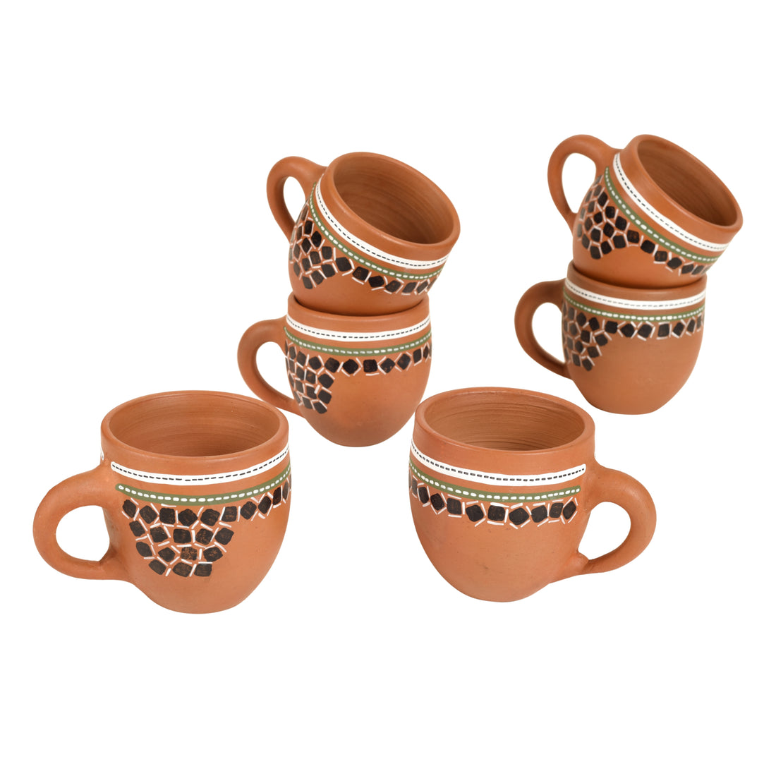 Knosh-L Earthen Cups with Tribal Motifs (Set of 6)