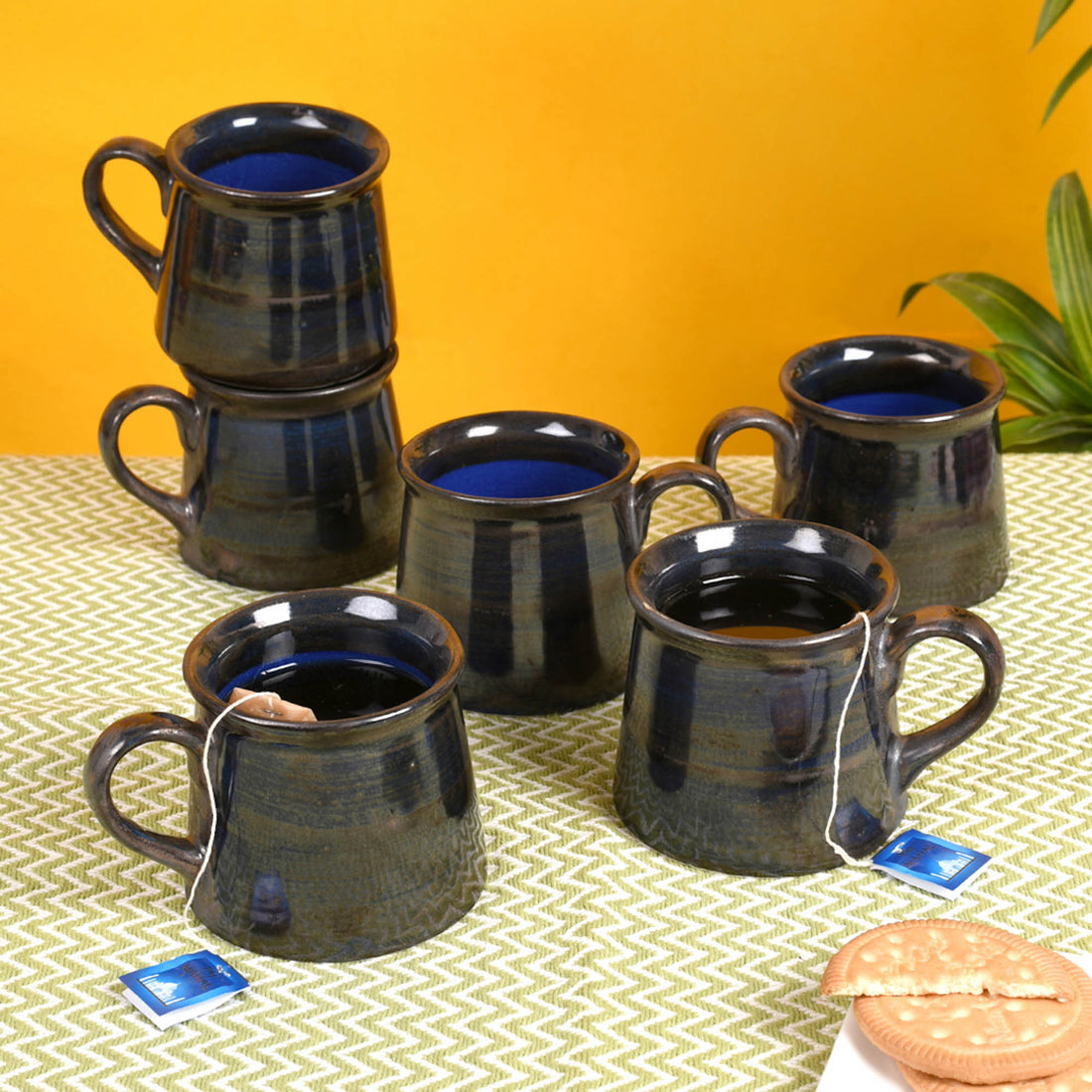 Cup Ceramic Dark Blue (Set of 6) (4x2.7x2.7)