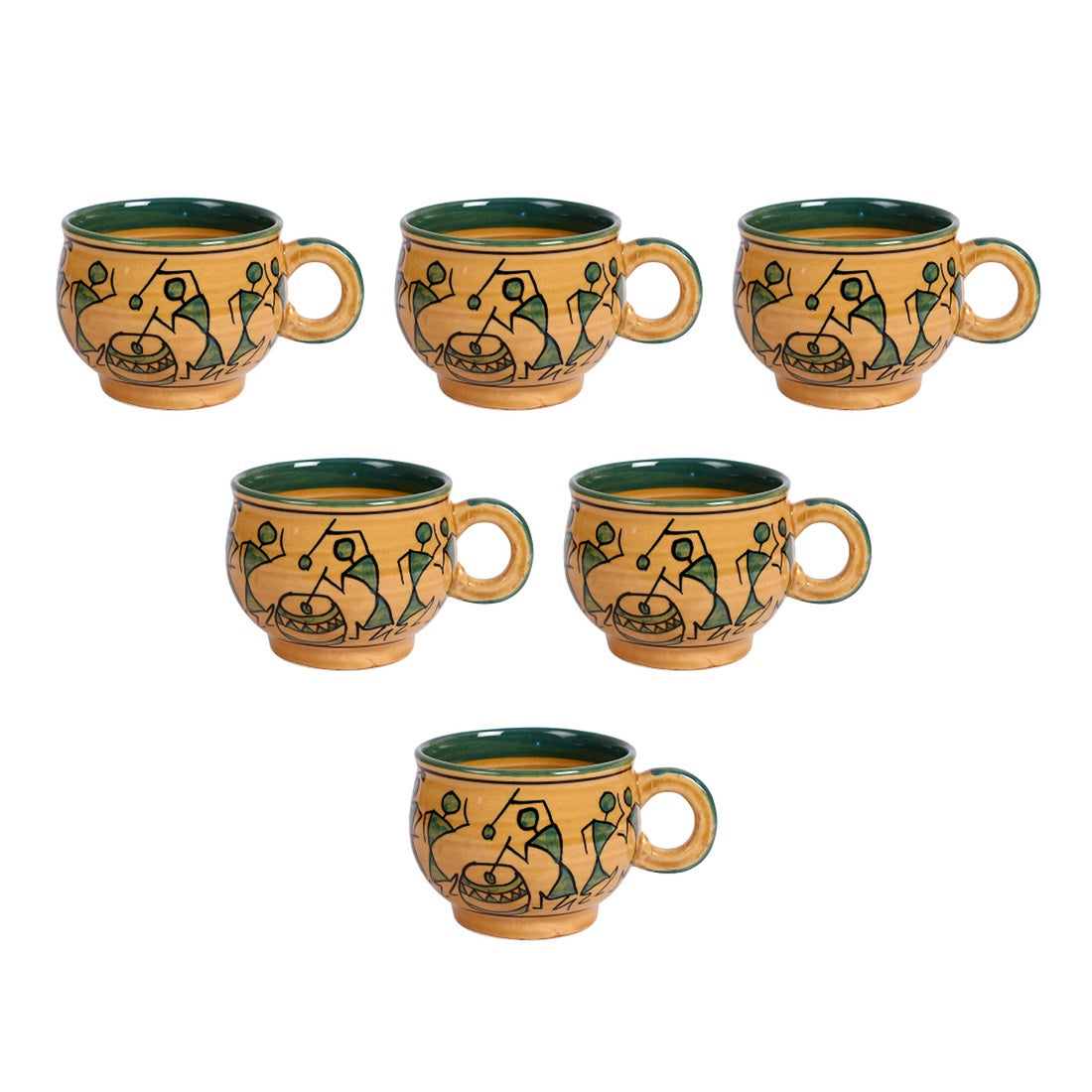 Cup Ceramic Warli Yellow (Set of 6) (4.4x3.1x2.7)