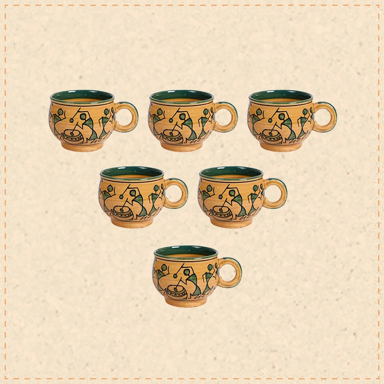 Cup Ceramic Warli Yellow (Set of 6) (4.4x3.1x2.7)