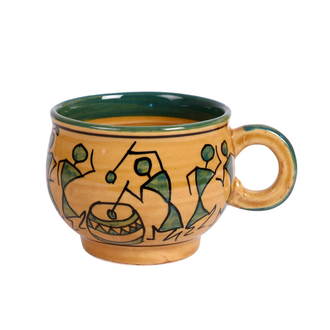 Cup Ceramic Warli Yellow (Set of 6) (4.4x3.1x2.7)