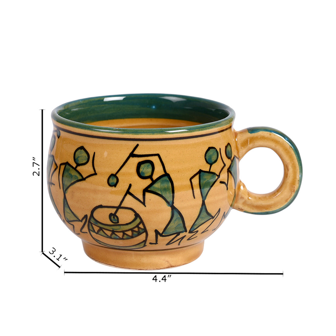 Cup Ceramic Warli Yellow (Set of 6) (4.4x3.1x2.7)