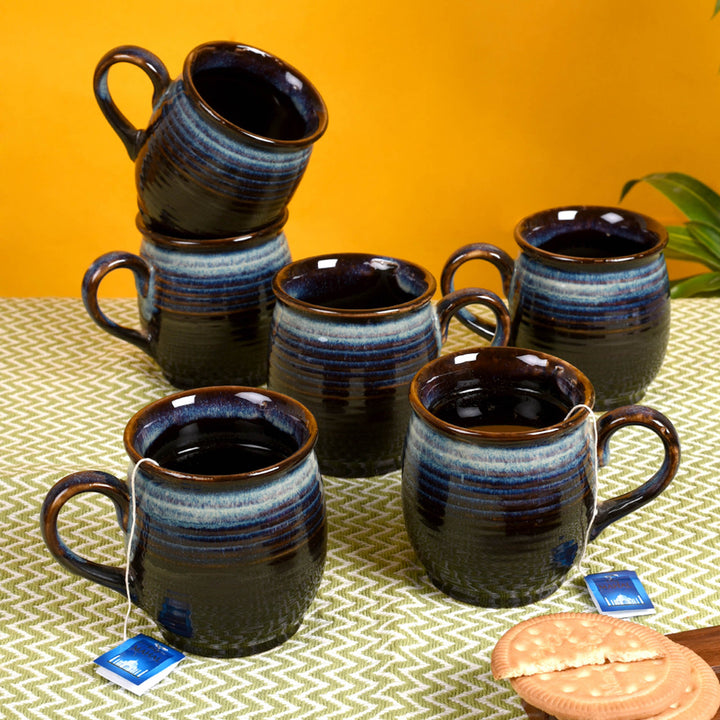 Cup Ceramic Dark Blue (Set of 6) (4x2.6x3.1)